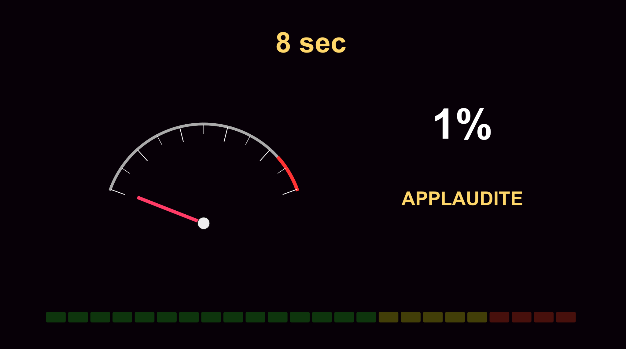 Schermo pubblico Applausometro con countdown percentuale e barra colorata