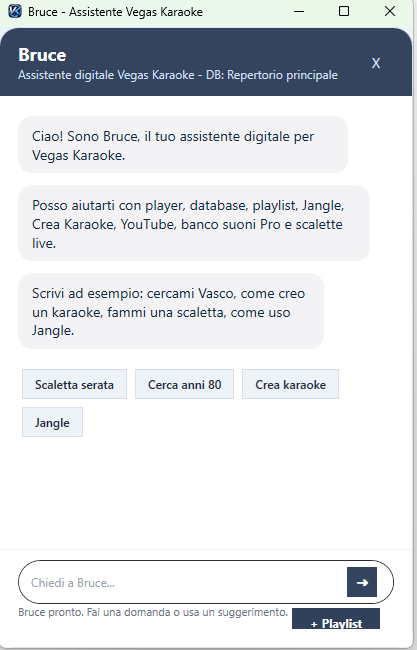Bruce assistente IA per player database playlist e scalette live