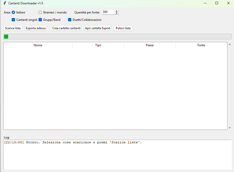 Catalogo Cantanti Downloader per liste artisti italiani stranieri gruppi e duetti