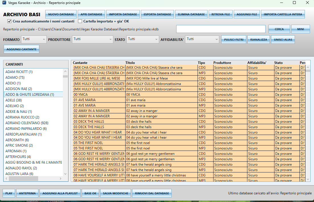 Database karaoke integrato - Vegas Karaoke Player