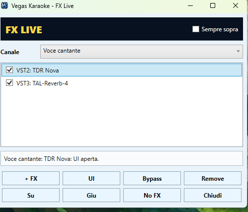 FX Live VST2 VST3 su voce cantante in Vegas Karaoke Player 2.3.1