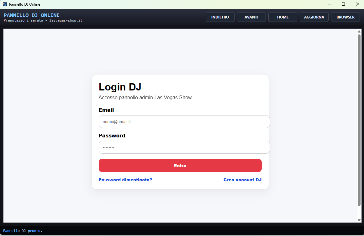 Pannello DJ Login - screenshot Vegas Karaoke Player