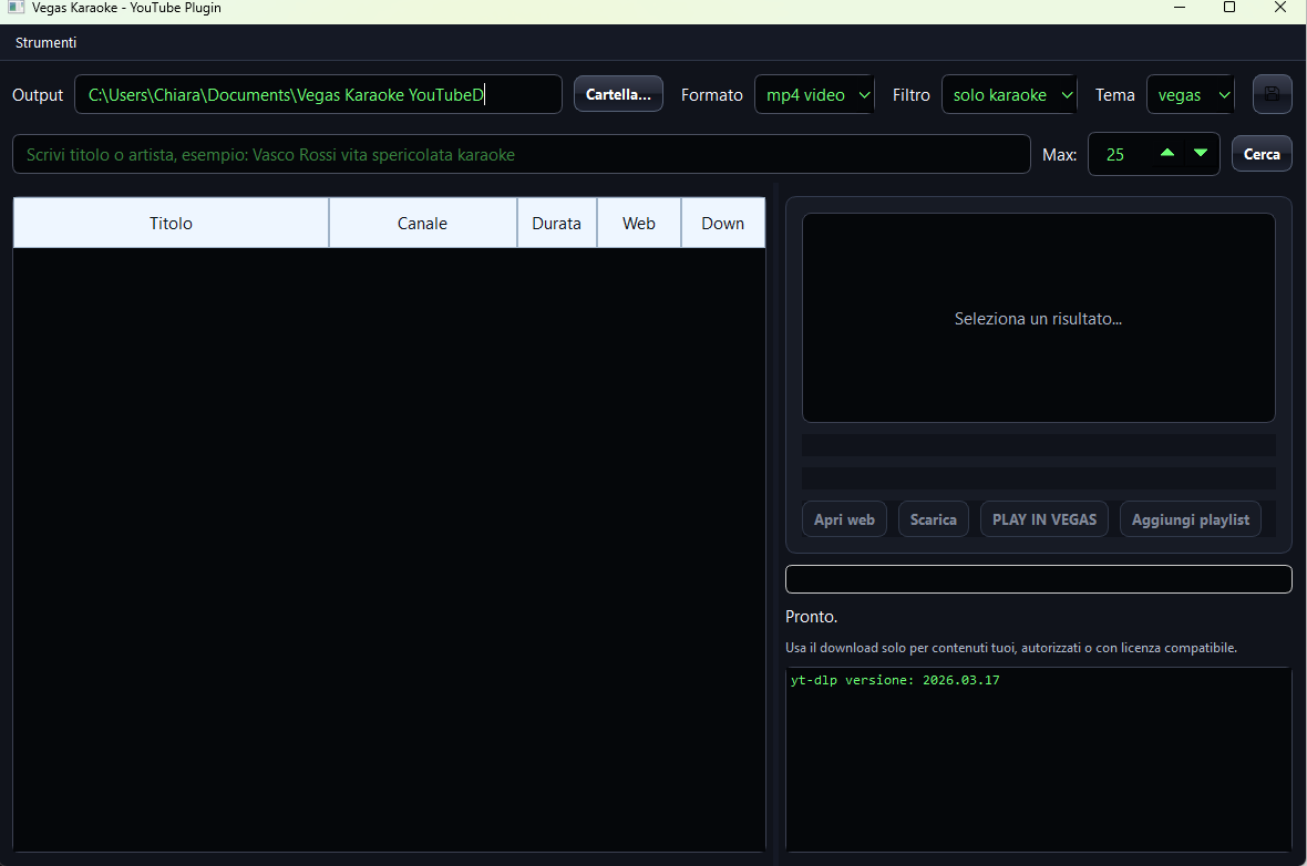 Plugin YouTube integrato - Vegas Karaoke Player